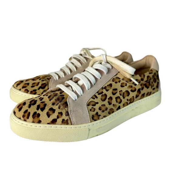 Anthropologie Shoes Ophelia Leopard Animal Print Leather Suede Sneakers 40 9.5 - Picture 1 of 12